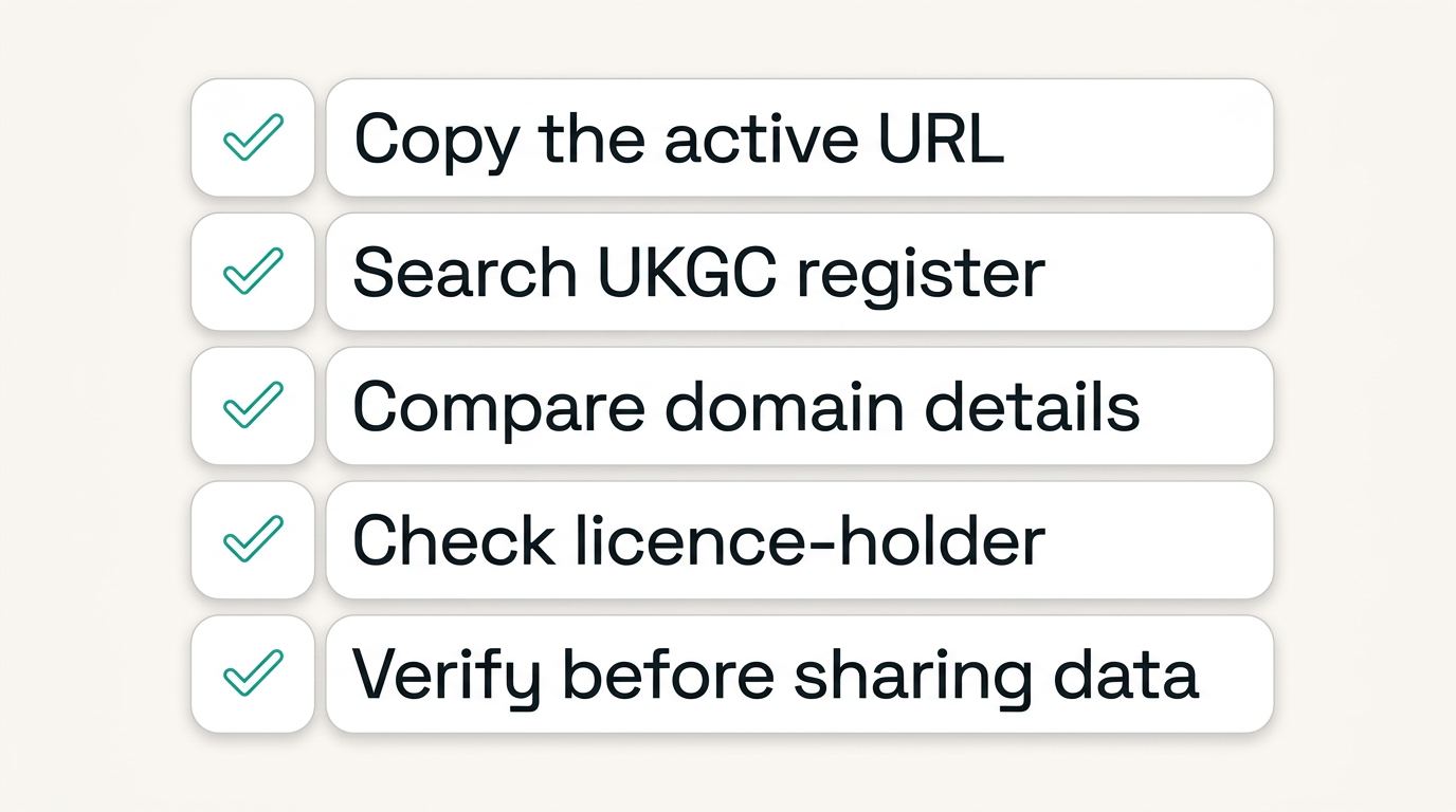 Checklist for verifying the active casino domain and licence holder